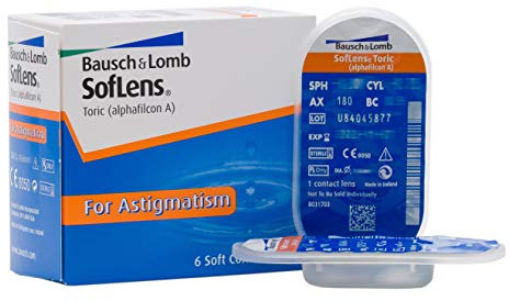 Bausch + Lomb SofLens Toric Monatslinsen, torische Kontaktlinsen, weich, 6 Stück BC 8.5 mm/DIA 14.5 / CYL -2.75 / Achse 80 / -8 Dioptrien