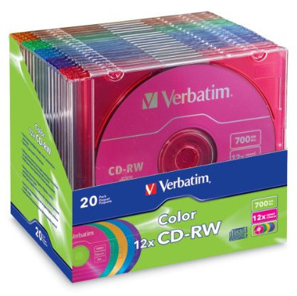 Verbatim Lot de 20 CD-RW 2X-12X - Lot de 20 boîtiers Fins pour CD-RW 700 Mo