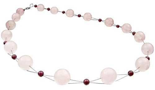 Halskette Kette Collier aus Rosenquarz & Granat & 925 Silber rose weinrot