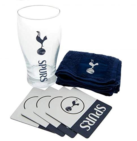 Tottenham Hotspur FC - Ensemble de Verre à bière, Serviette et sous-Verres (Taille Unique) (Bleu Marine/Blanc)