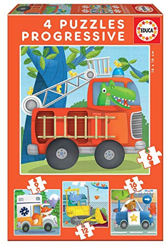 Educa 17144, Fahrzeuge, 4-in-1 Puzzleset für Kinder ab 3 Jahren