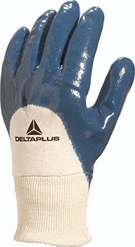 Delta Plus NI15007 Handschuh Mit Nitrilbeschichtung, Handrücken Offen, Elastischer Strickbund, Blau, Größe 07