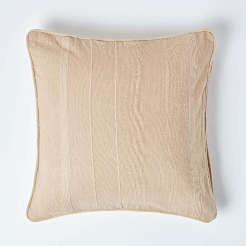 HOMESCAPES Rajput Ribbed Cushion Cover 18 x 18 Inches (45 x 45cm) Beige 100% Cotton Coordinating with Rajput Throws and Curtains Easy care Washable at home
