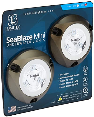 Lumitec 101246, SeaBlaze Mini Underwater LED Boat Lights - 700 Lumens, Marine Grade, Fishing, Dinghy, Skiff - Sold as a Pair - Made in the USA, Blue