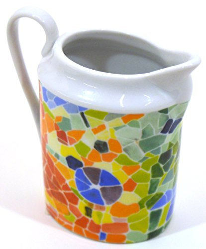 ART ESCUDELLERS JARRITA DE Leche/LECHERA de Porcelana Decorada en TRENCADIS al Estilo Gaudí. (Color Aurora). 9,5 cm x 6 cm x 9 cm