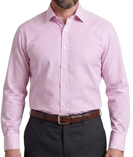Janeo British Apparel Men's Windsor Fine Stripe Formal Dress Shirt, Classic Regular Fit, Easy Care, Single & Double Cuff Options