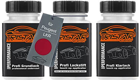 TRISTARcolor Autolack Lackstift Set für Peugeot LKR Rouge Babylone Metallic/Babylon Rot Grundlack Basislack Klarlack je 50ml