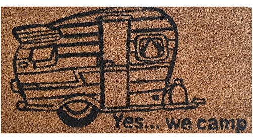 Bestlivings Fußmatte Kokos 25x50cm im Design: YES WE Camp - Schmutzfangmatte für Innen- und Außenbereich, Fussmatte schmal - PVC Unterseite