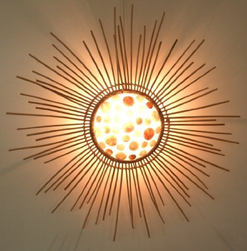 GURU SHOP Wandlampe/Wandleuchte, in Bali Handgefertigt aus Naturmaterial, Rattan, Capiz/Perlmutt - Modell Lakkadiva, 75x75x15 cm
