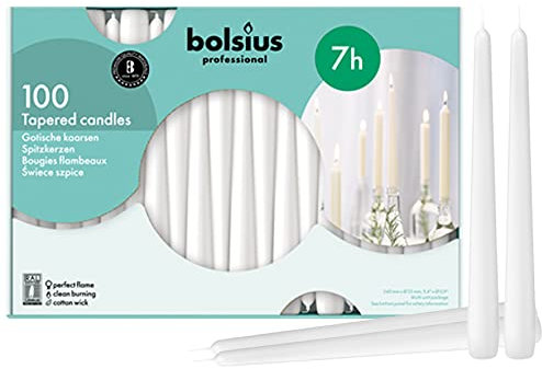 Bolsius Spitzkerze 103400335502, 25,4 cm, weiß, 100 Stück