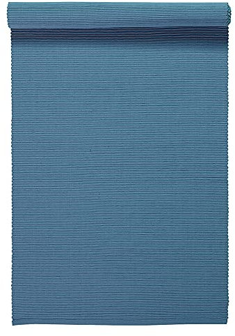LINUM Uni Dekoratives Tischläufer für Esstisch 45x150 cm, 100% Gerippte Baumwolle, Maschinenwaschbar, Tiefseeblau