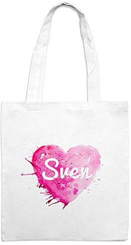 Jutebeutel mit Namen Sven - Motiv Painted Heart - Farbe weiß – Stoffbeutel, Jutesack, Hipster, Beutel