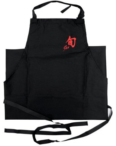 KAI Shun Delantal de cocina Premium Classic Edition, negro con logo rojo de Shun - Correa de cintura para atar, correa de cuello ajustable - Delantal para cocinar, delantal para parrilla