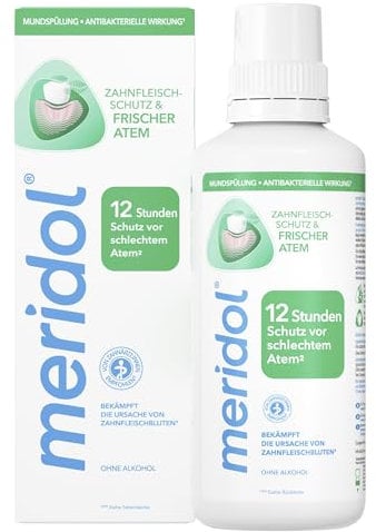 meridol Mundspülung Zahnfleischschutz & Frischer Atem 400ml - antibakterieller Effekt für gesunde Zähne & Zahnfleisch, 12h frischer Atem, ohne Alkohol