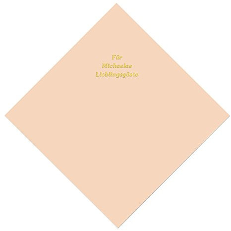 50 apricotfarbene Servietten mit Ihrem Namen in goldenen Lettern, ca. 33,5 x 33,5 cm, 3-lagig