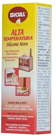 Sigill - Linea Fuoco Alte Temperature Nero, Tubetto 60 ml in Astuccio, Sigillante Siliconico Flessibile, Resistente fino a 300°C, Per Stufe, Forni, Camini e Superfici Metalliche