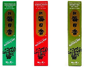 nippon kodo Morning Star Incense Bundle of 3 x 50 Sticks Boxes (Cedarwood, Sandalwood, Green Tea) - Premium Incense Sticks - Traditional Japanese Style
