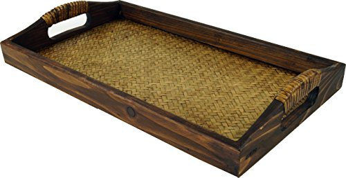 Guru-Shop Vassoio in Legno/rattan, Vassoio per la Prima Colazione Vassoio di Servizio con Struttura in Legno Rattan Intreccio di Vimini, Dimensione: Piccolo (41x23 Cm), Vassoi per Sottobicchieri