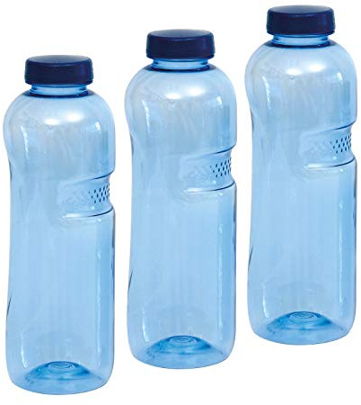 3 * Trinkwasserflasche 1 Liter aus Tritan, mit Blüte des Lebens - Symbol Aufdruck auf dem Trinkdeckel, Flasche gibt keine Schadstoffe ab (FDA Zulassung), und ist hervorragend geeignet um gefiltertes Wasser aufzubewahren; große Öffnung (4cm), spülmaschinengeeignet (für bis zu 80 Waschgänge), sehr robust, fast unzerbrechlich, frei von Bisphenol-A Weichmacher - Lebensblume - Ideal für Aquadea Kristallwirbel-Wasser, Blume des Lebens, von Greiner packaging hergestellt in Austria, Kavodrinkflasche, Tritan Copolyester