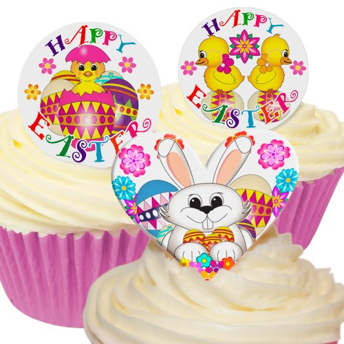 12 Gemischte Auflagen “Happy Easter” aus essbarem Papier /12 Edible Wafer Cake Decorations: Mixed Happy Easter Pack