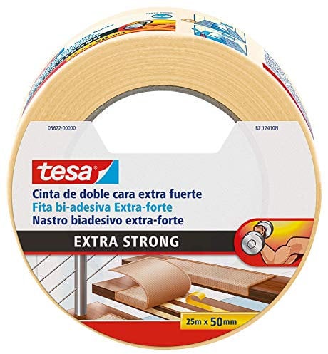 tesa® Biadesivo per pavimenti Tenuta Extra Forte, 25m x 50mm, Trasparente