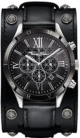 Thomas Sabo Herren Armbanduhr Rebel Icon Analog Quarz Schwarz Leder WA0140-218-203-43 MM