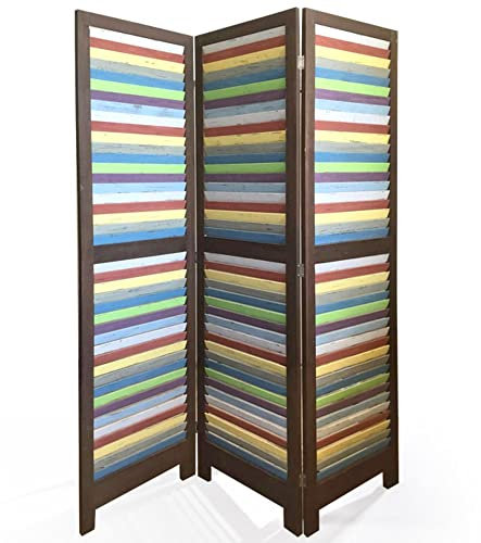 VERDELOOK Country, Paravento a 3 Ante in Legno, con Righe Colorate per Arredo Casa, Anta 44x168x3 cm, Separè Colorato