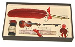 Regalos007 Antikes Schreibset mit Vogelfeder, Violine und Tintenfass