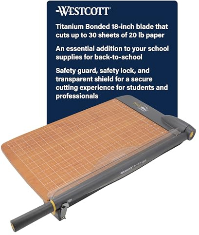 Westcott TrimAir Guillotine Paper Cutter, Paper Trimmer with Sharp and Durable Titanium-Bonded Blade, Maximum Safety Features, 18-Inch, Back to School, School Supplies, Classroom