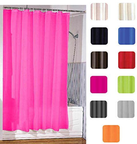 MSV Rideau de Douche Polyester 180x200cm Fuschia - Anneaux Inclus