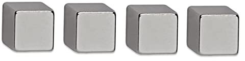 MAUL Neodym Magnet 10x10x10mm (4 Stück) | Magnet stark mit 3,8kg Haftkraft | Magnete in modernem Würfel Design | Würfelmagnet für Büro | Magnet für Magnettafel, Whiteboard | Silber