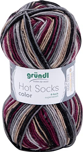 Gründl Wolle Hot Socks color 50 4-fach Sockenwolle 1 Knäuel 50 g | Sockenwolle - Sockengarn - Weich und hautfreundlich - 75% Schurwolle, 25% Polyamid - 50 g / 210 m - Nadelstärke 2,5-3