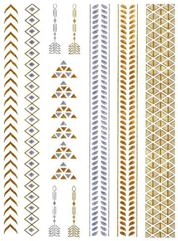 15 Tatouages éphémères métallique Waterproof -Tatoo temporaire Or - Bijou de Peau Bracelet Fleche