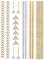 15 Tatouages éphémères métallique Waterproof -Tatoo temporaire Or - Bijou de Peau Bracelet Fleche