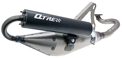 Tecnigas Auspuff Sportauspuff Q TRE für Aprilia SR 50, Yamaha Aerox | Für Minarelli liegend 50, 50cc-Zylinder, schwarzer Endschalldämpfer, Trichter im Krümmer, Typ 5BR; kompatibel mit MBK Nitro