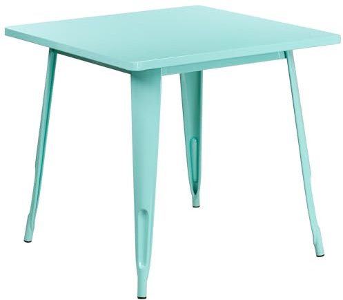 Flash Furniture Felix Tisch für drinnen und draußen, Metall, 80 cm, quadratisch, Mintgrün