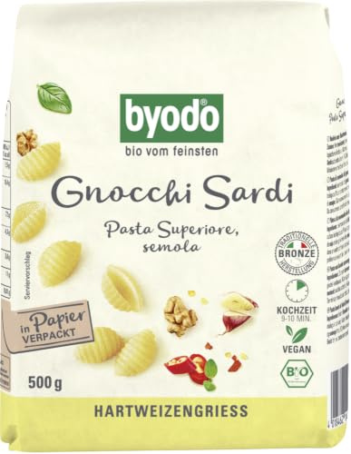 Byodo Helle Gnocchi Sardi - Bio-Hartweizengries Pasta - 100% Italienischer Weizen, Perfekter Al Dente Biss, Ideal für Cook & Chill, Großpackung für Gastronomie (1x 500g)