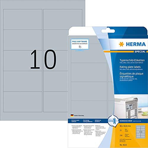 HERMA 4223 Typenschild-Etiketten 96 x 50.8mm Polyester-Folie Silber 250 St. Permanent haftend Laserd