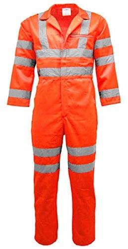 HS Men's workwearHigh Vis High Visibility, Reflective Overall Boiler Suit Coverall EN471 Class 3 and GO/RT 3279. (XXL) Orange