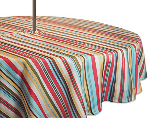 DII Nappe d'extérieur Printemps et été,Imperméable,avec Fermeture éclair et Trou pour Parapluie,pour fêtes de Jardin, barbecues et réunions de Famille,pour 2 à 4 Places,Rayures d'été Chaudes