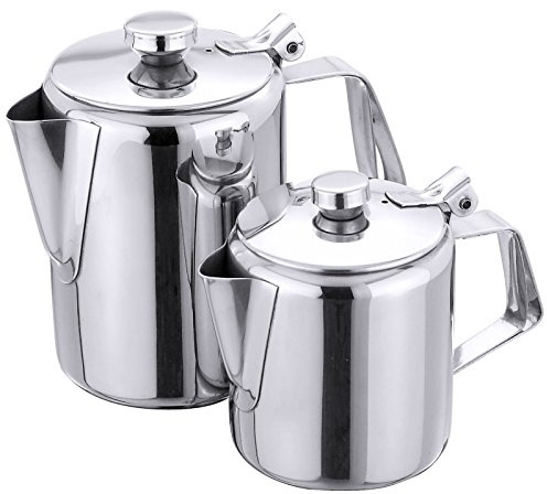 Kaffeekanne aus Edelstahl 18/10, mit Ausgusssieb und Scharnierdeckel/Höhe: 9,5, 13, 14, 15, 18 oder 20,5 cm | ERK (A2 - Inhalt: 0,5 Liter)