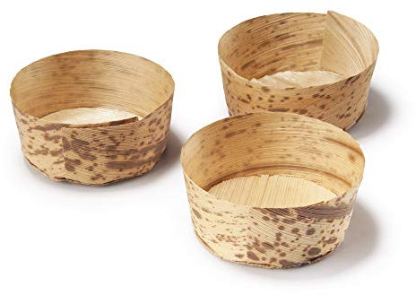 BambooMN 2.2 Dia x 1 High Bamboo Leaf Round Tubs Ramekins, All Natural Disposable Compostable for Catering and Home Use, 100 Pieces