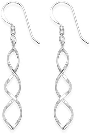 Heather Needham Sterling Silver Dangly Earrings - Double twist Plain Drop Earrings - SIZE: 28mm. Gift Boxed. 6197