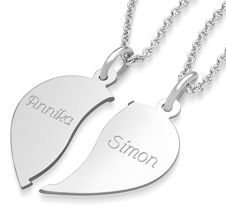 Amoonìc Herzkette mit Gravur Zwei Herz-Ketten für Paare Pärchen *persönliche Gravur* +GRATIS Premium ETUI Freundschaftsketten Partner-Ketten Silber 925 teilbar 2 Teile Hälfte Liebe zweiteilig