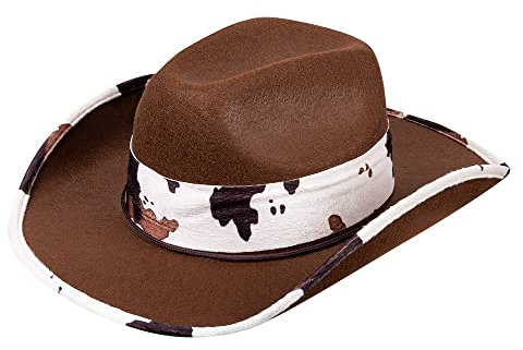 Boland 04379 - Cowboyhut Texas Bull, 1 Stück, Einheitsgröße, brauner Filzhut mit Kuh-Muster, Wilder Westen, Dallas, Rodeo, Reiten, Farm, Accessoire, Verkleidung, Kopfbedeckung, Kostüm, Mottoparty