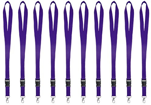 Karteo Schlüsselband mit Karabinerhaken und Schnalle lila [10 Stück] unbedruckt zum Umhängen für Ausweise Autoschlüssel Zugangskarten