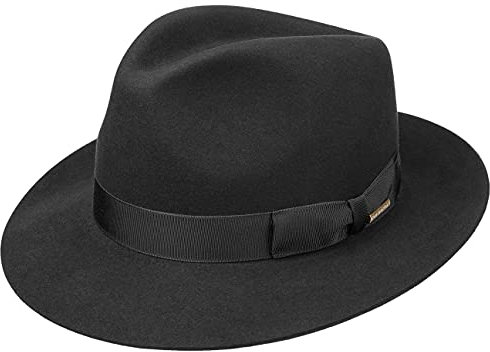 Stetson Penn Bogarthut Haarfilz Filzhut Damen Herren Mafiahut 100% Tierhaar Sommer Winter Hut mit Ripsband Klassischer Pate schwarz 62 cm