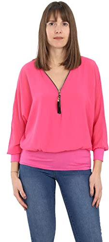 Malito Blusa con Ziper 3/4 Túnica Parte Superior Top Obersized Zipper 6297 Mujer Talla Única (Fucsia)
