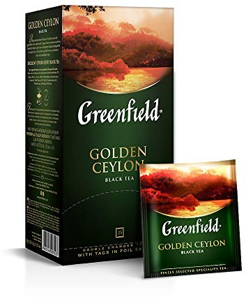 Greenfield Golden Ceylon, Klassischer Schwarztee, Sri Lanka, 25 Doppelkammer-Teebeutel mit Etiketten in Folienbeuteln, (25 x 2g), 50g