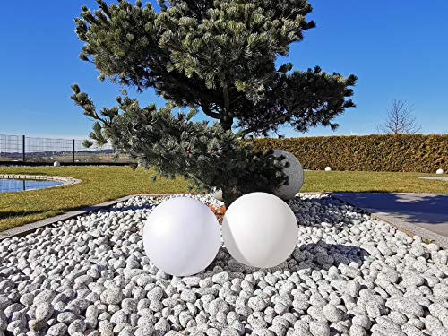 Trango 2er Set SO-002 IP65 Solarleuchte in 25cm Durchmesser Weiß Matt Mit 3000K Warmweiß & RGB Farbwechsel *SNOWY* Solarkugel, Leuchtkugel, Außenleuchte, Kugellampe, Gartenleuchte, Ball